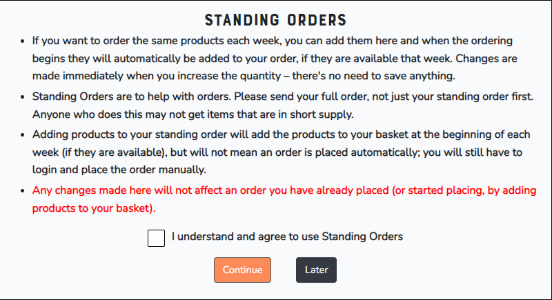 Standing Orders Message